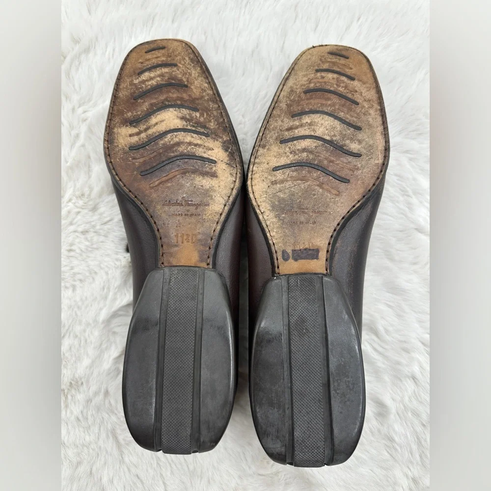 Salvatore Ferragamo tassel loafer brown pebble leather‎ dress shoes 11.5 D